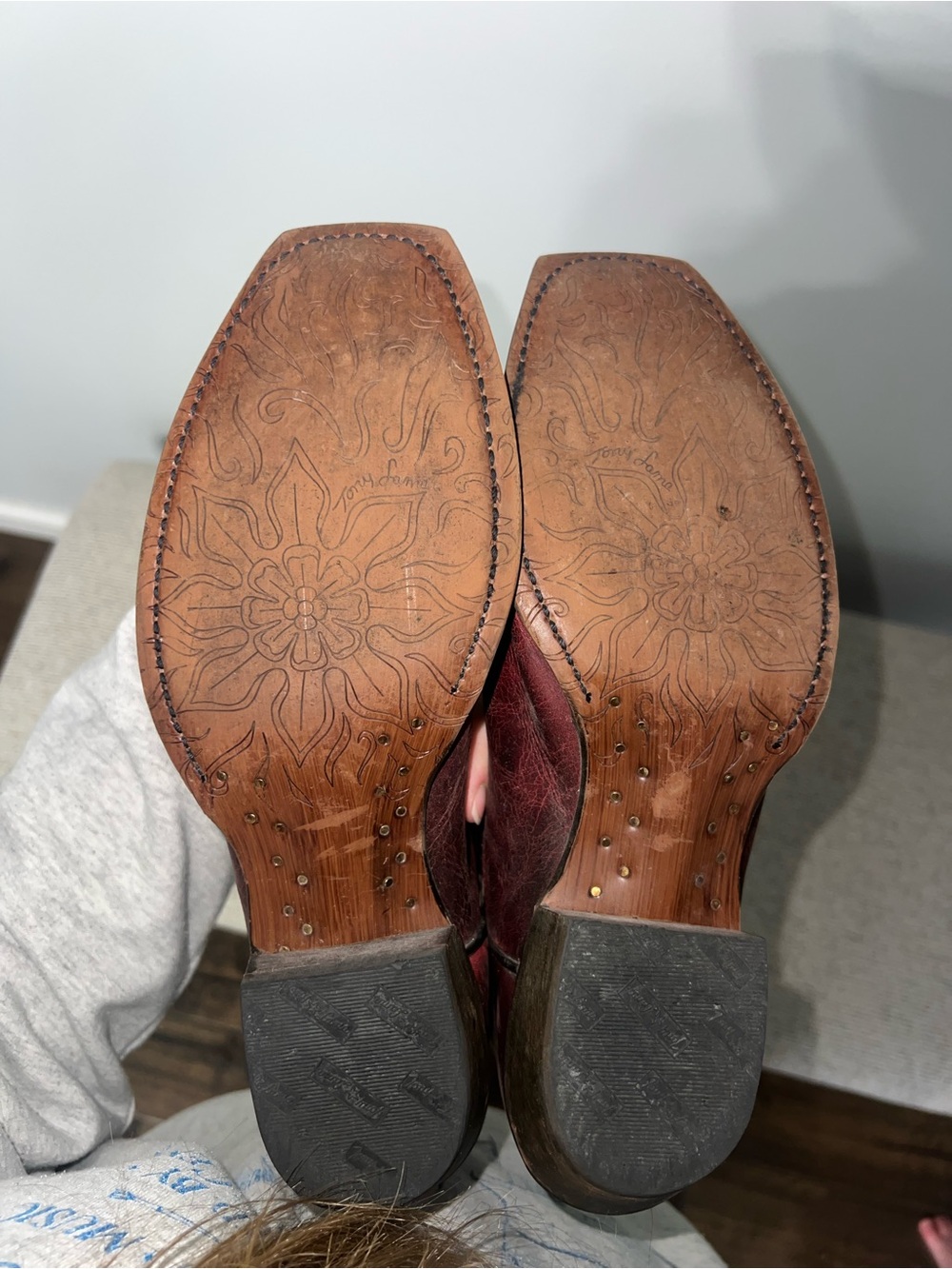 Tony Lama Burgundy Red Leather Cowboy Boots - Picture 2 of 3
